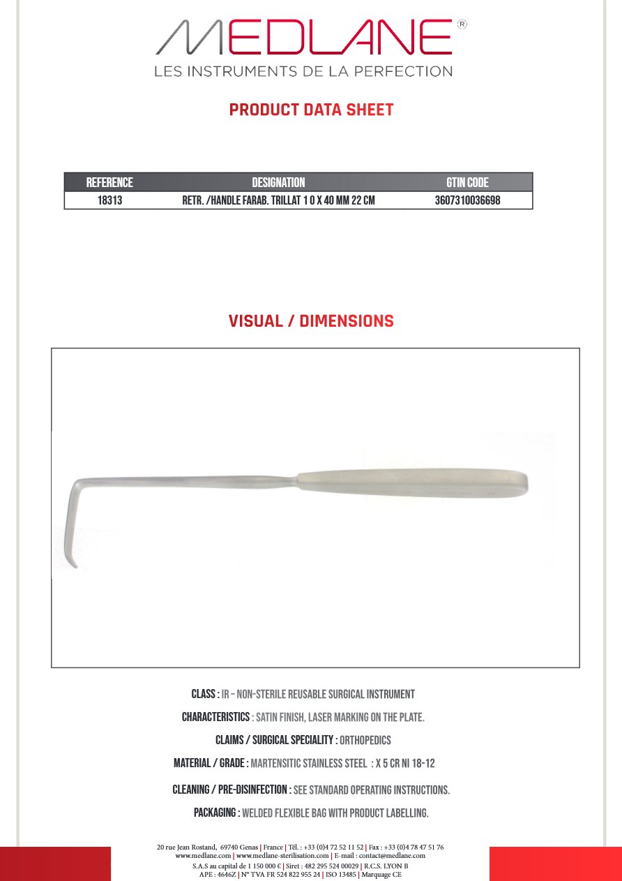 Ecarteur /manche Plein Farab Trillat 10 X 40 220 mm — REF 18313