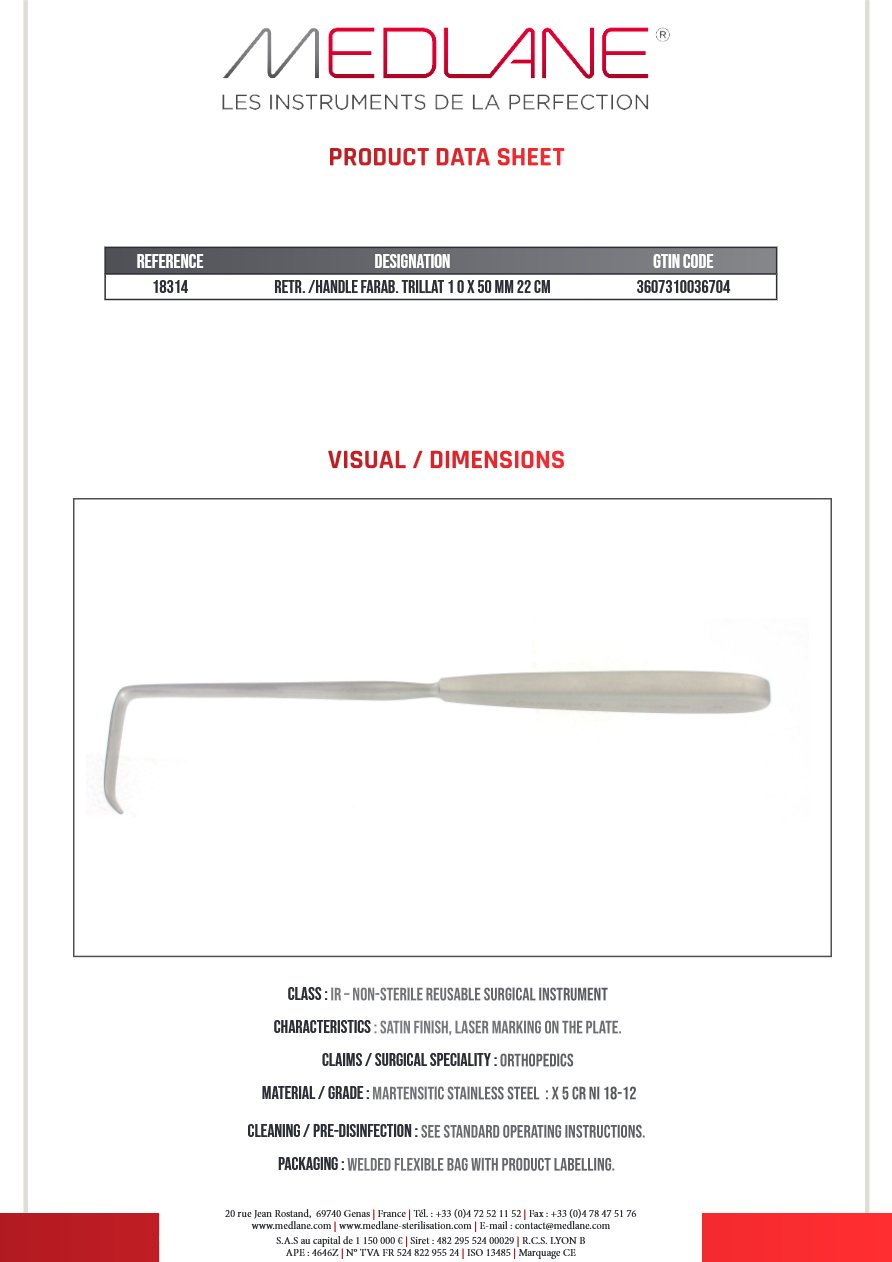 Ecarteur /manche Plein Farab Trillat 10 X 50 220 mm — REF 18314