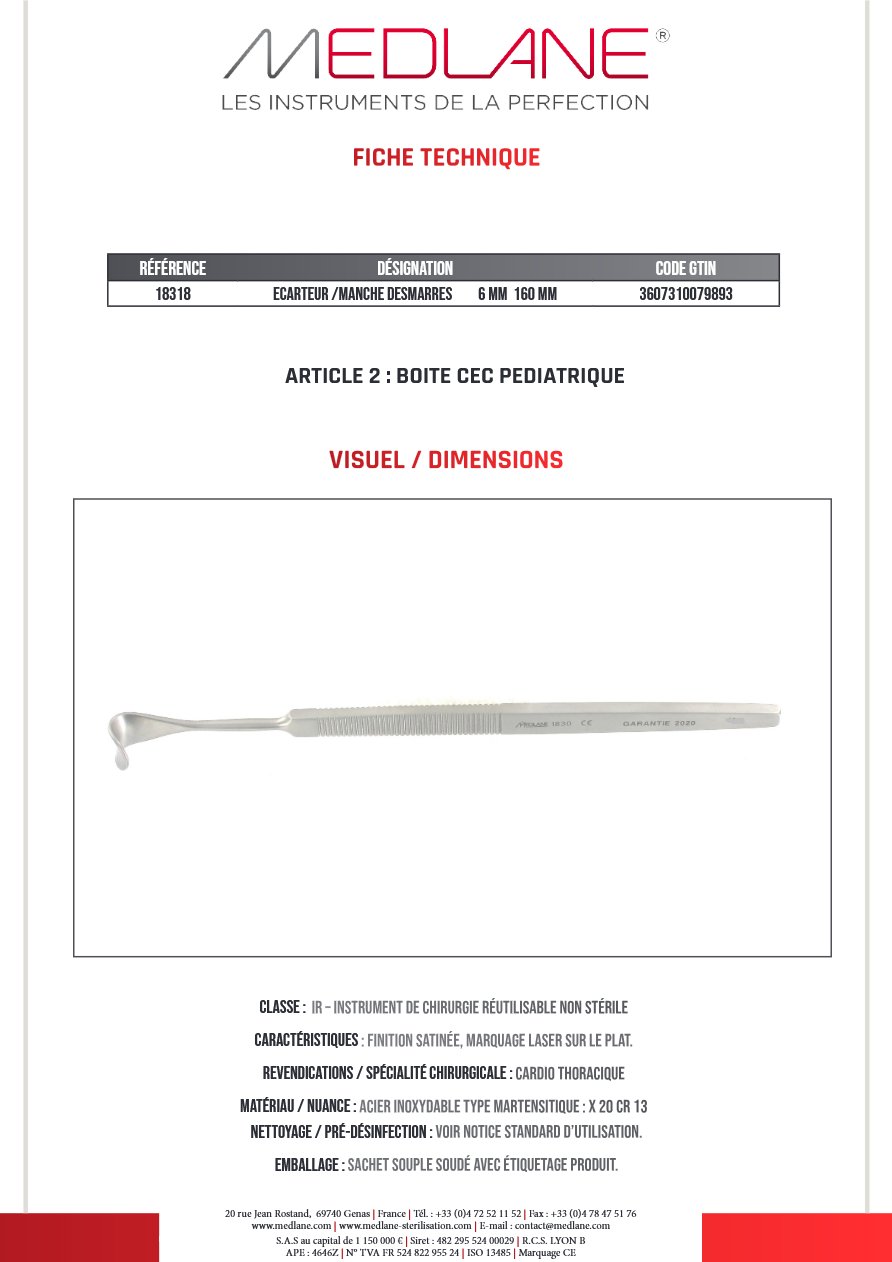 Ecarteur /manche Desmarres 6 mm 160 mm — REF 18318