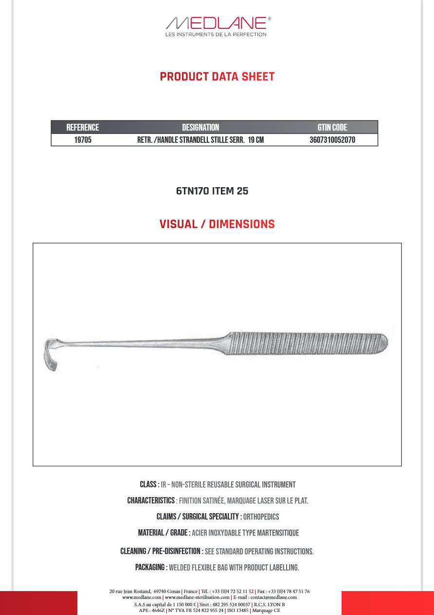 Ecarteur /manche Strandell Stille Dentes 190 mm — REF 19705