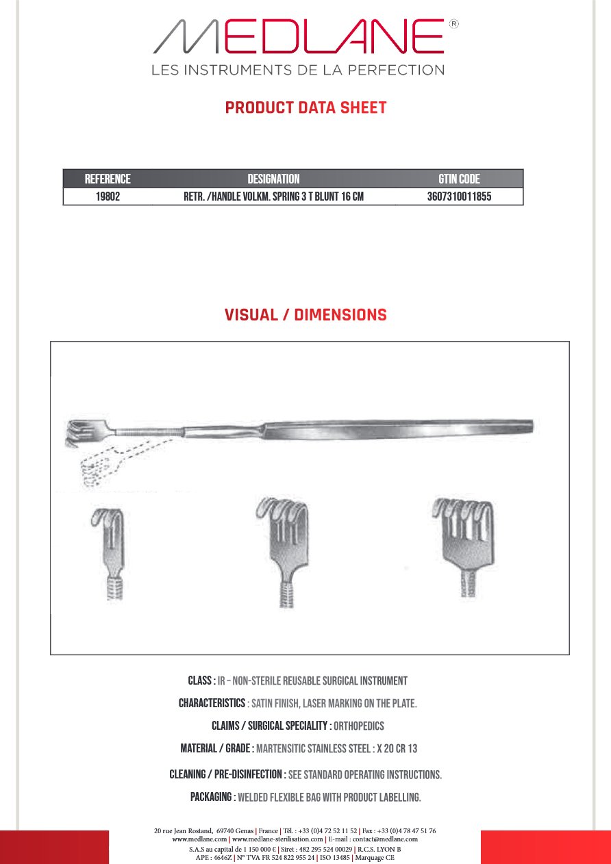 Ecarteur /manche Volkmann Ressort 3 Griffes Mousse 160MM — REF 19802