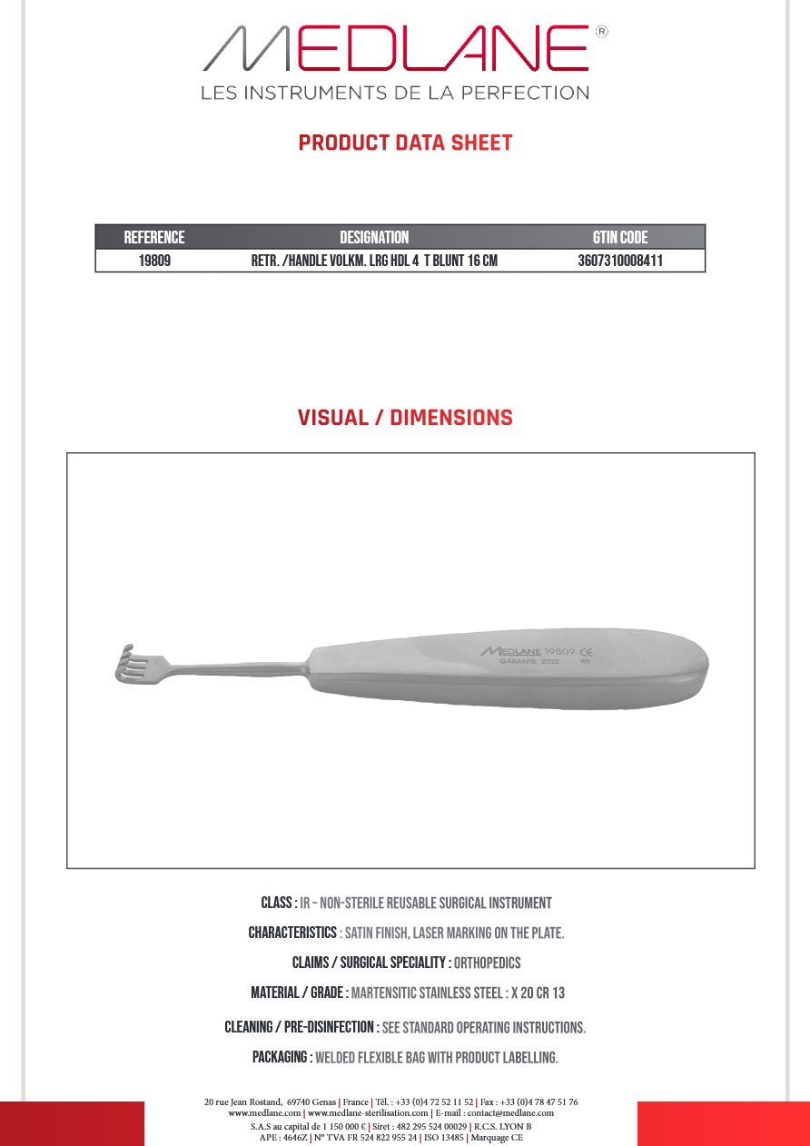 Silhouette complète d'un écarteur sur manche Volkmann MEDLANE, référence 19809P