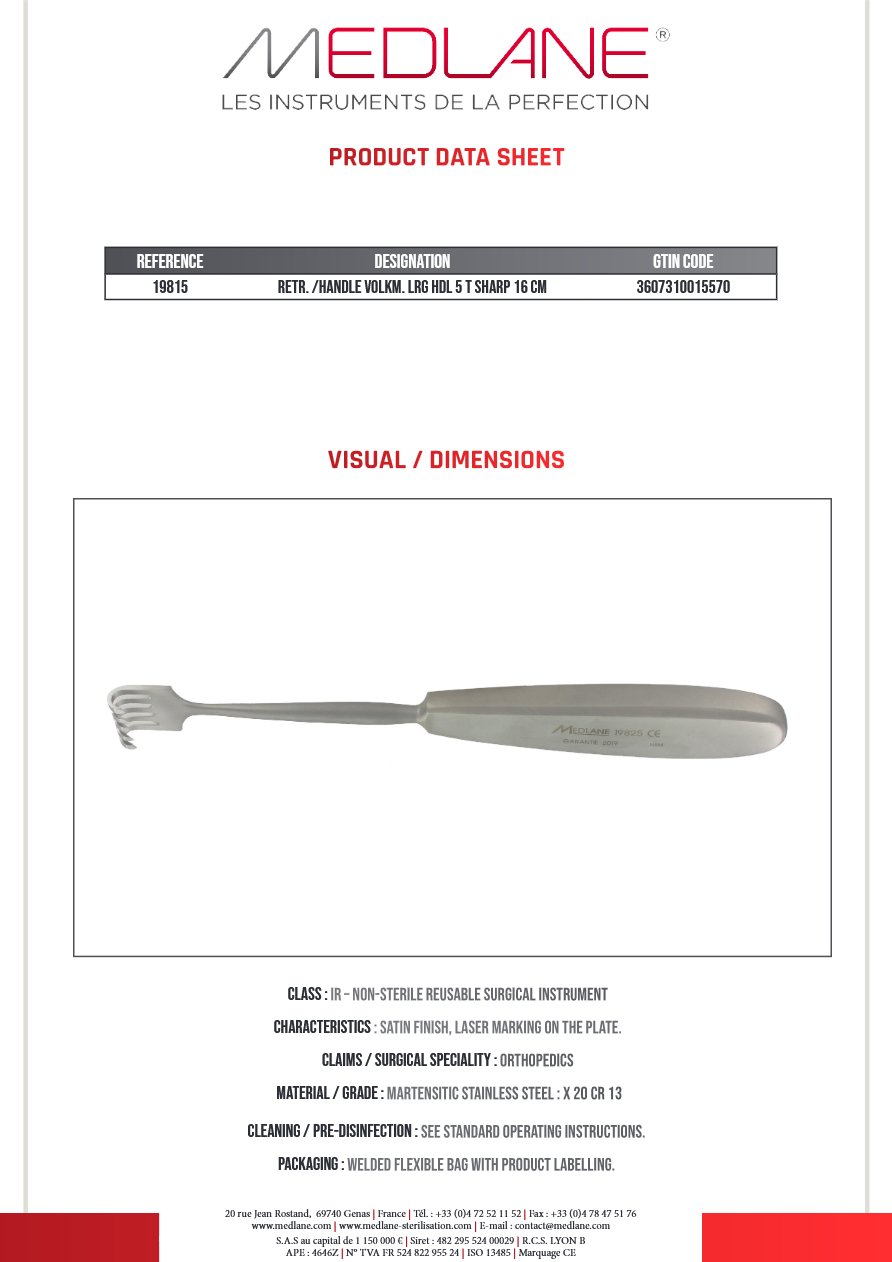 Ecarteur /manche Volkmann Griffes Manche 5 Griffes Pointu 160MM — REF 19815P