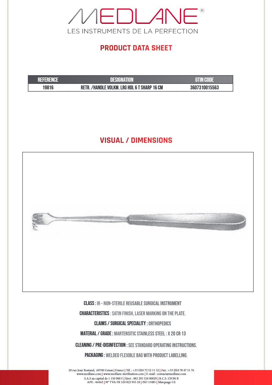 Ecarteur /manche Volkmann Griffes Manche 6 Griffes Pointu 160MM — REF 19816P