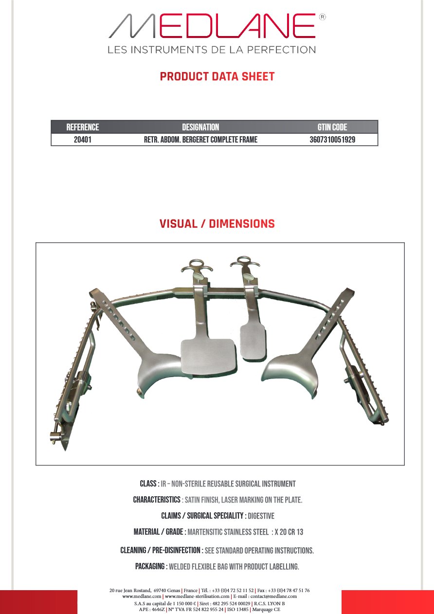 Ecarteur Abdominal Bergeret Cadre Complet — 20401