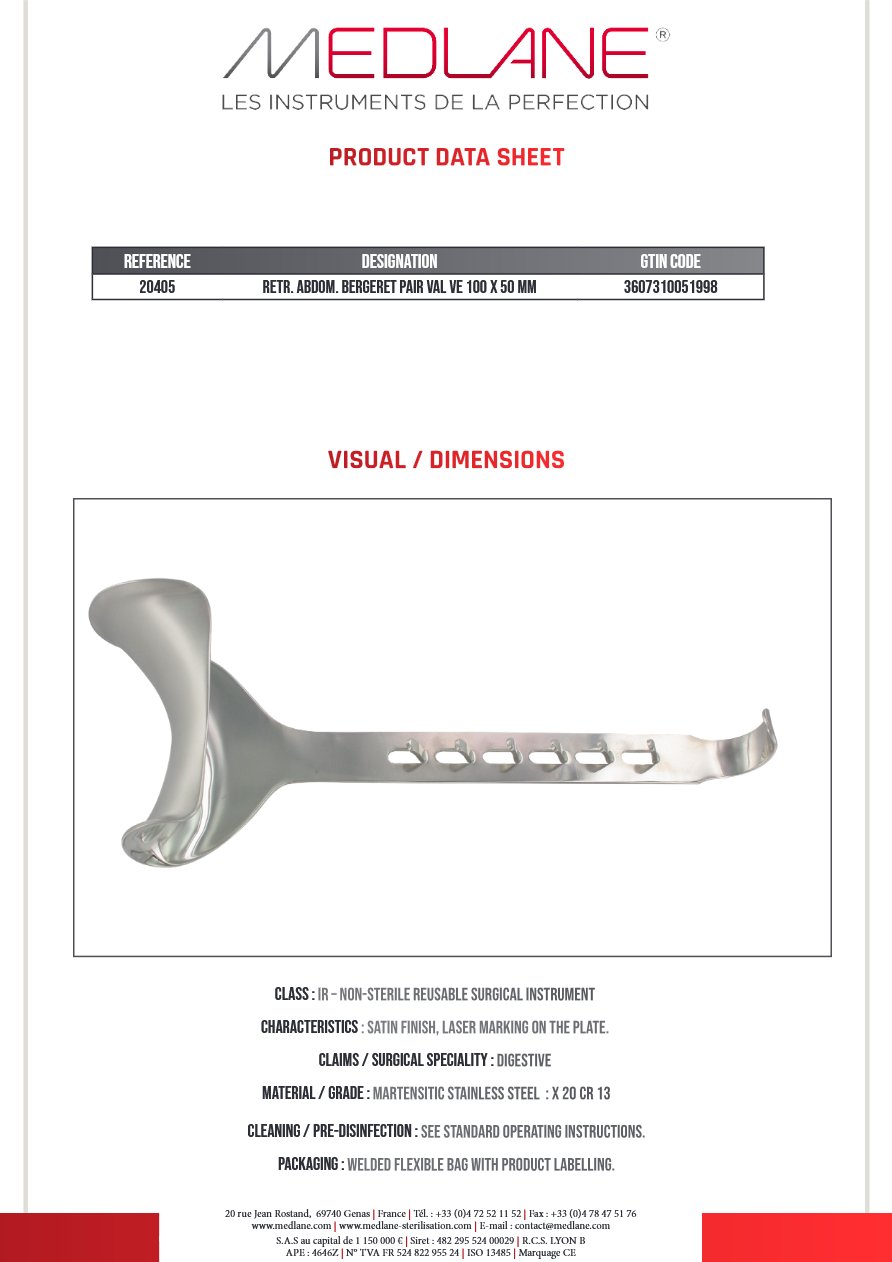 Ecarteur Abdominal Bergeret Paire Valves 100X50 — REF 20405