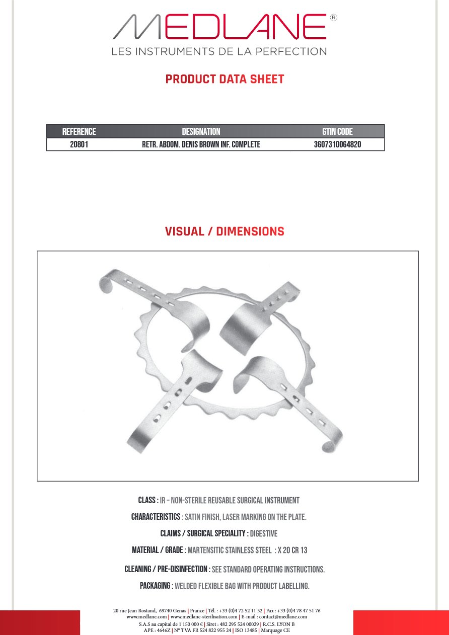 Ecarteur Abdominal Denis Brown Enfant Complet — REF 20801
