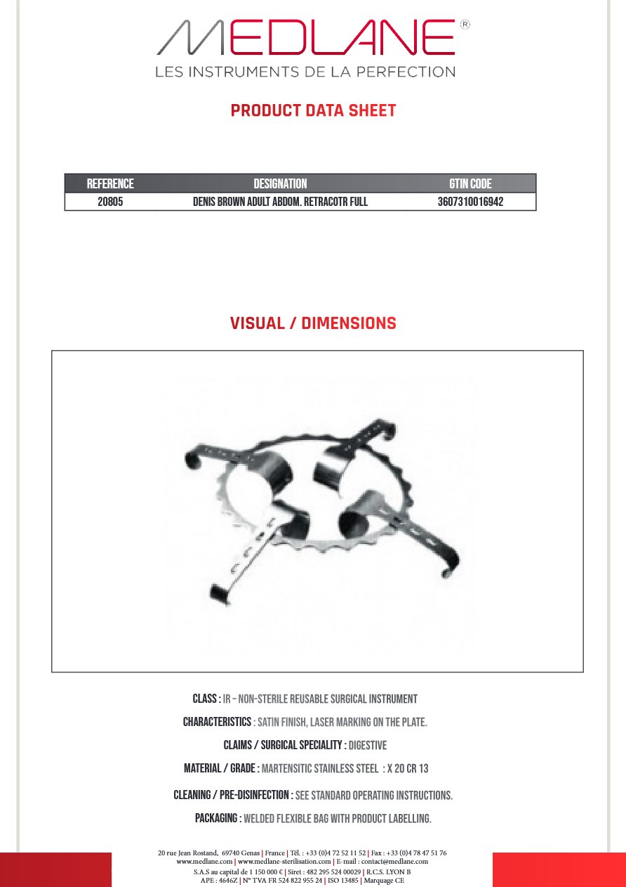 Ecarteur Abdominal Denis Brown Adulte Complet — REF 20805