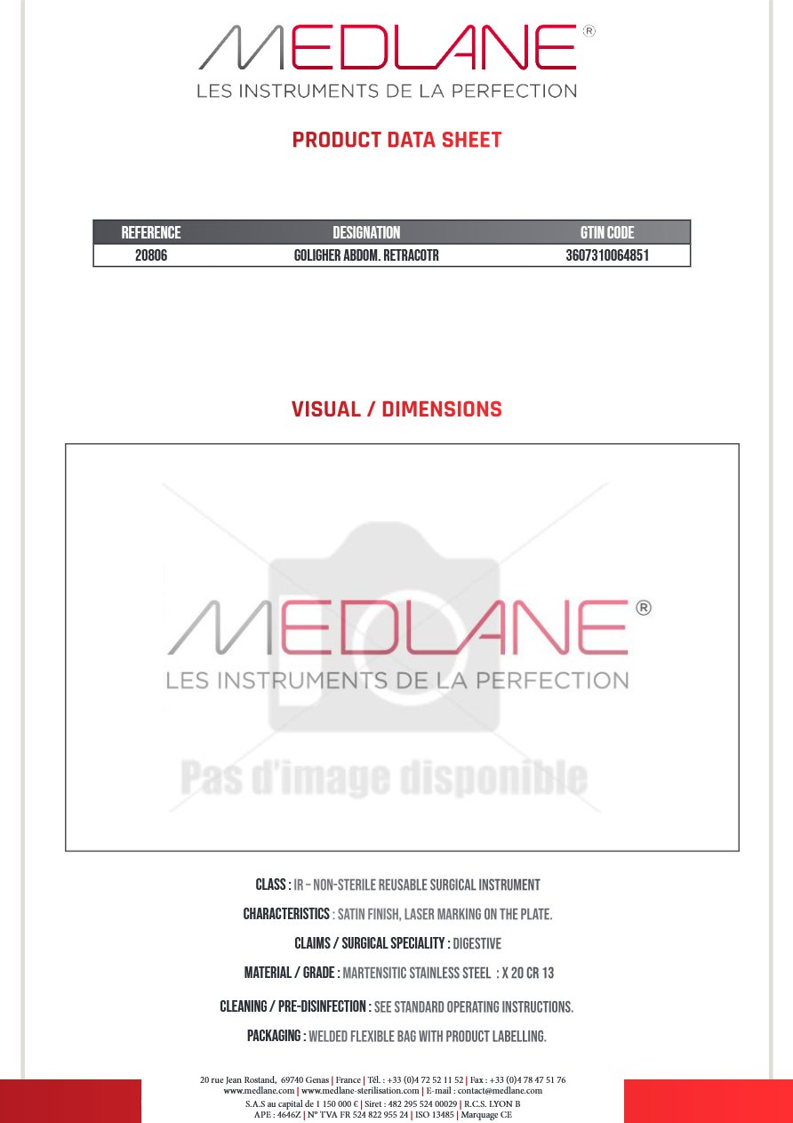 Ecarteur Abdominal Goligher Complet — REF 20806