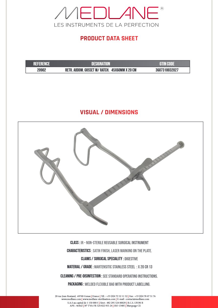 Ecarteur Abdominal Gosset Avec Crémaillère 45 X 60 X 200 — 20902P