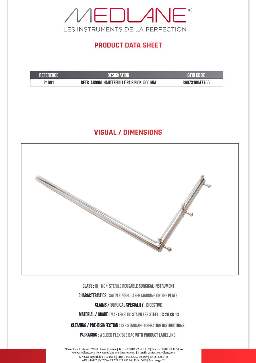 Ecarteur Abdominal Hautefeuille Paire Piquets 500 mm — REF 21001