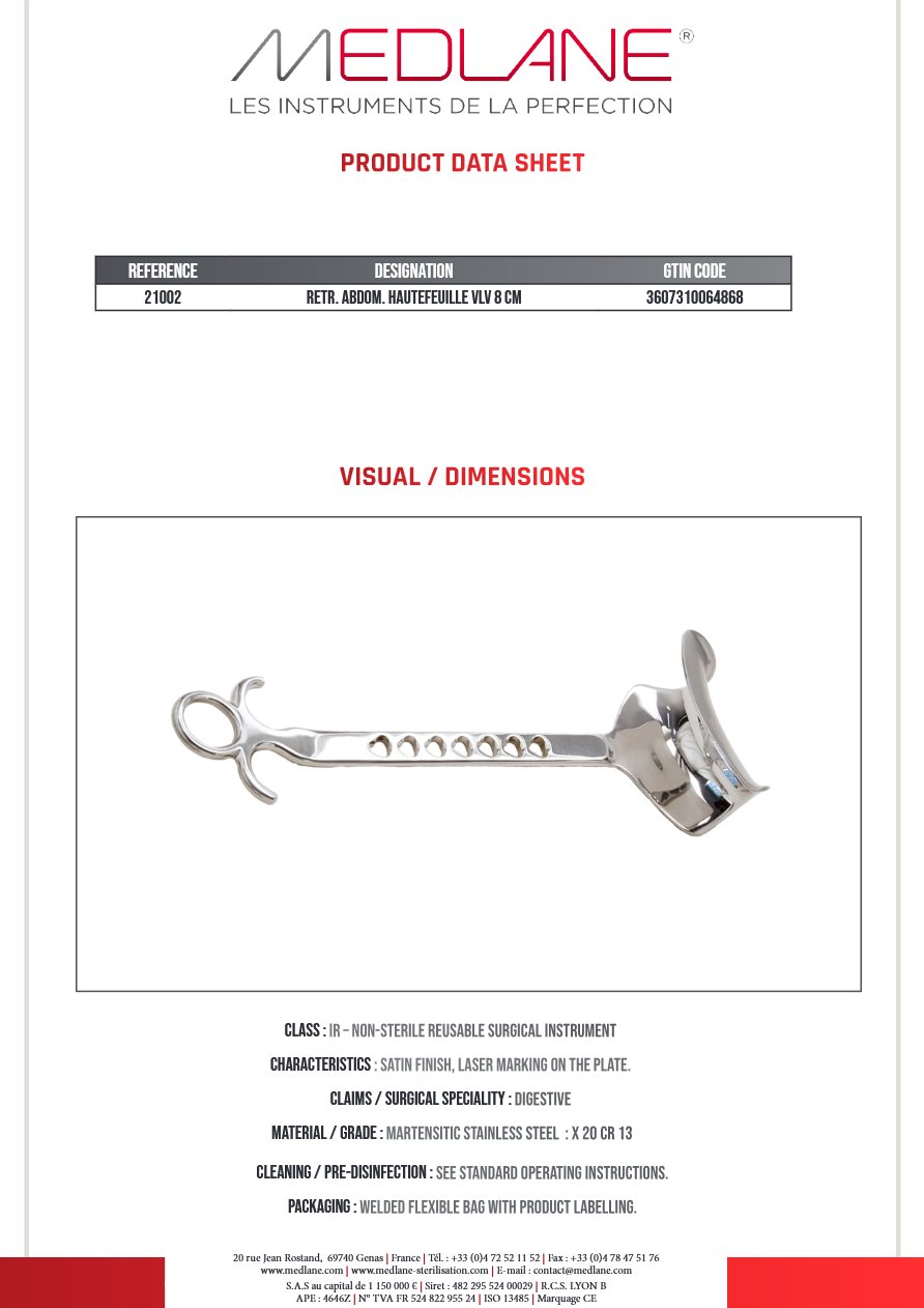 Ecarteur Abdominal Hautefeuille Valve 80 mm — REF 21002