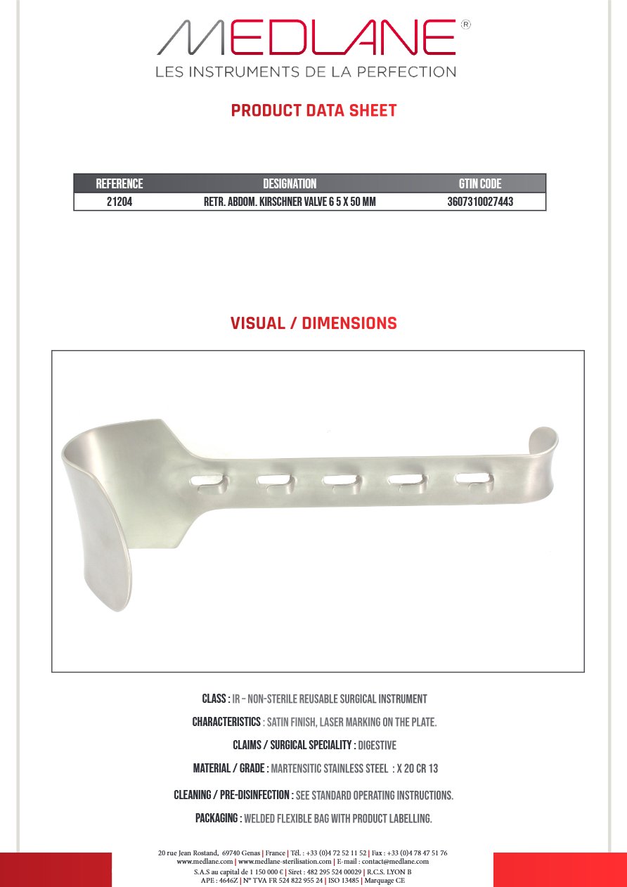 Ecarteur Abdominal Kirschner Valve 60 X 50 mm — REF 21204P