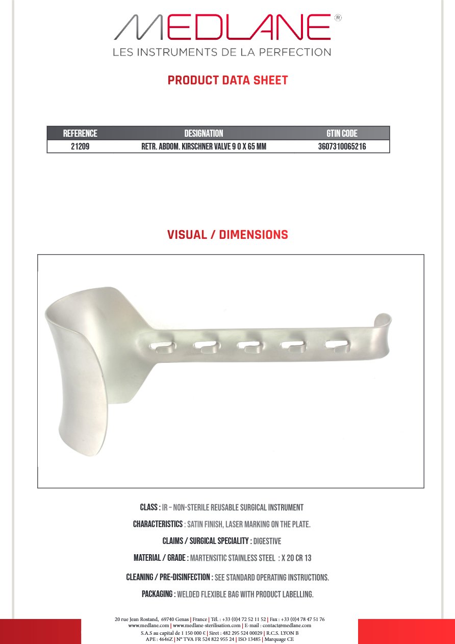 Ecarteur Abdominal Kirschner Valve 90 X 65 mm — REF 21209P