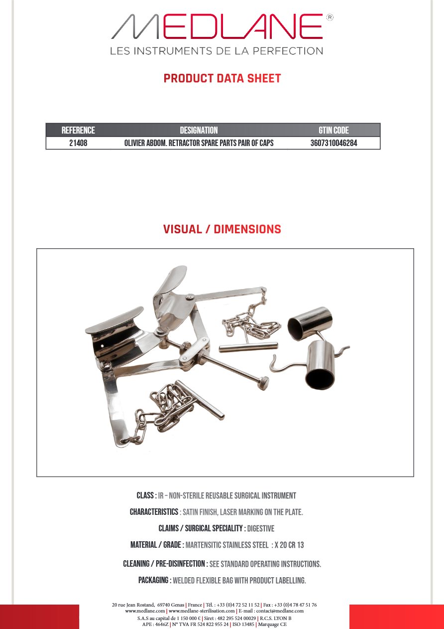 OLIVIER Abdominal RETRACTOR SPARE PARTS PAIR OF CAPS — REF 21408