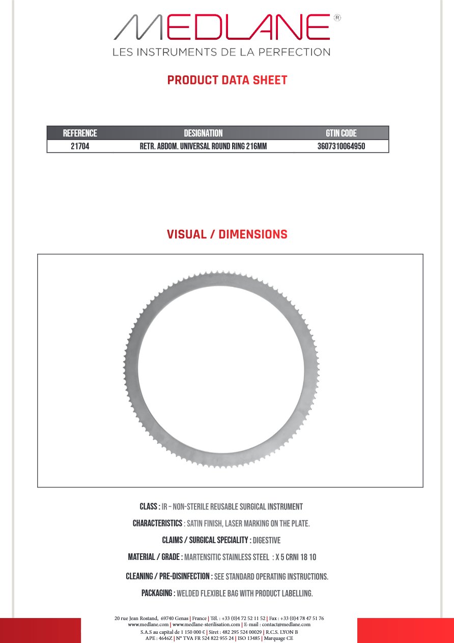 Rétracteur Abdominal UNIVERSAL ROUND RING 216MM — REF 21704