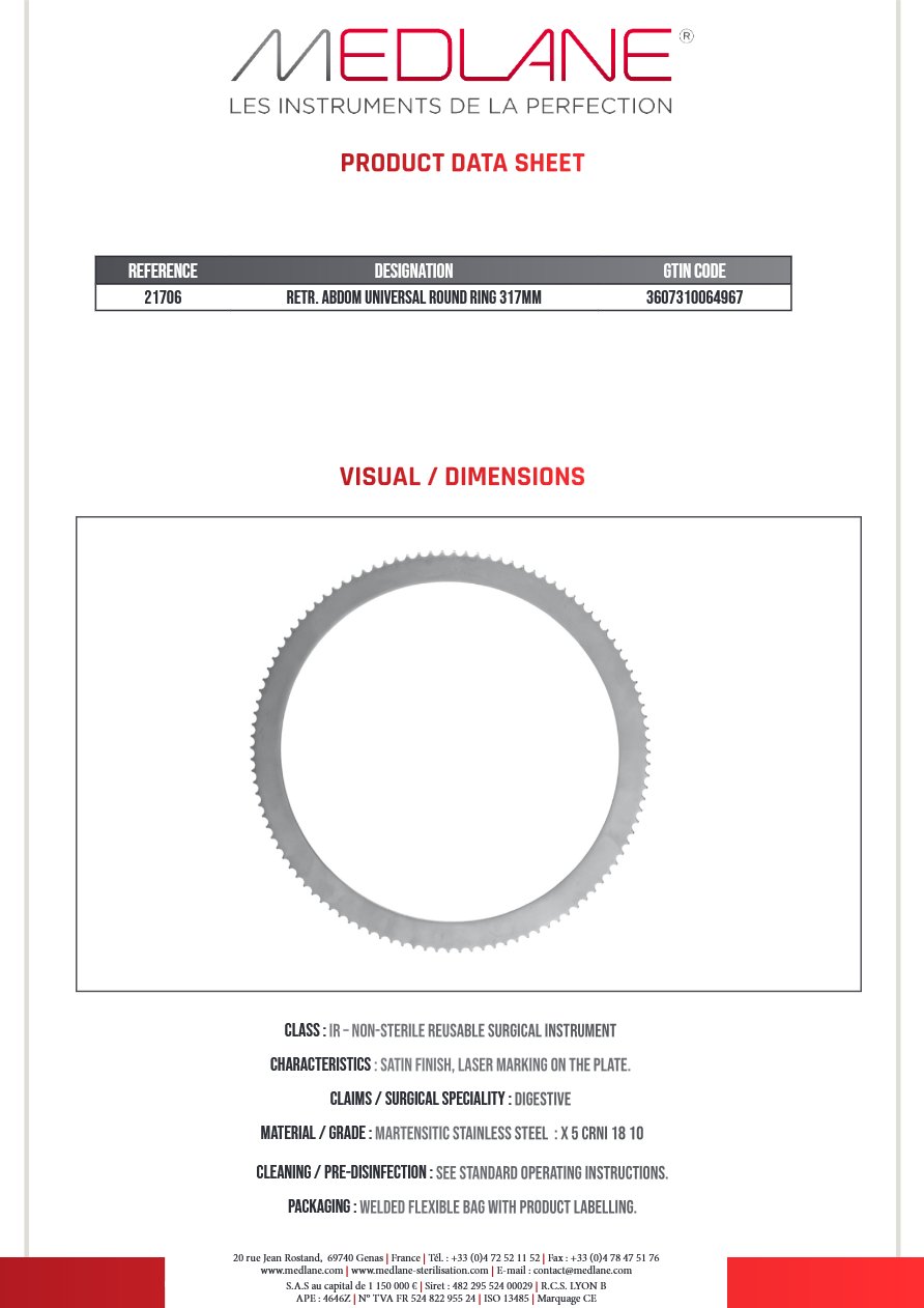 Ecarteur Abdominal Universel Anneau Rond 317 mm — REF 21706