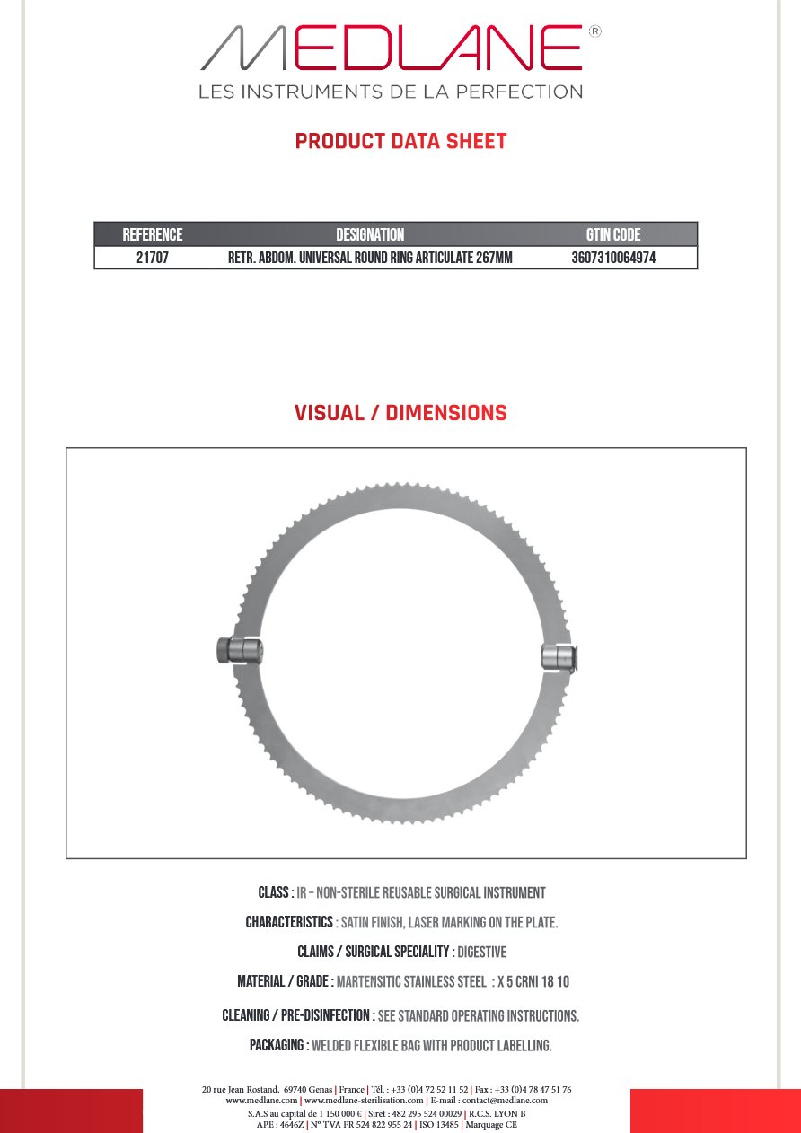 Ecarteur Abdominal Universel Anneau Rond Articule 267 mm — REF 21707