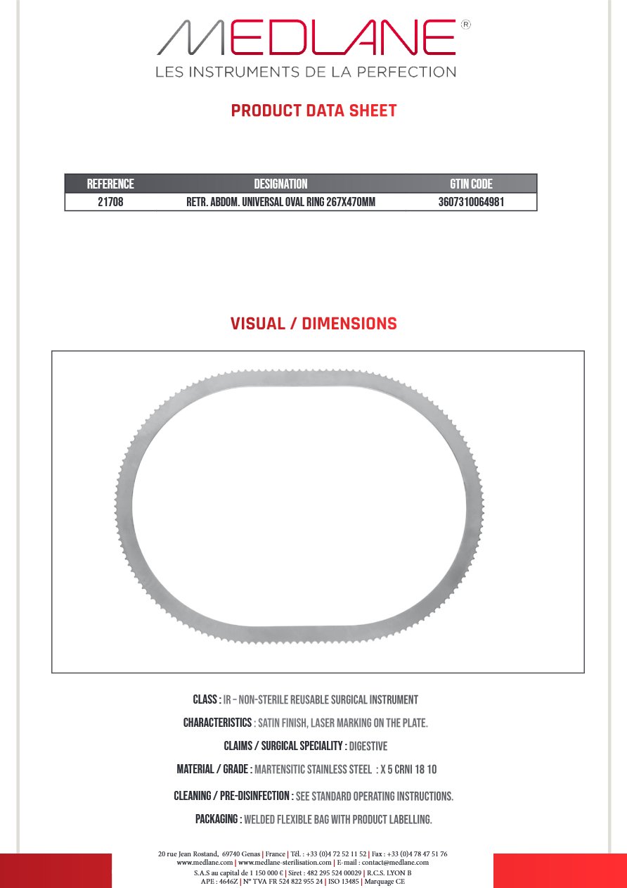Ecarteur Abdominal Universel Anneau Oval 267X470MM — REF 21708