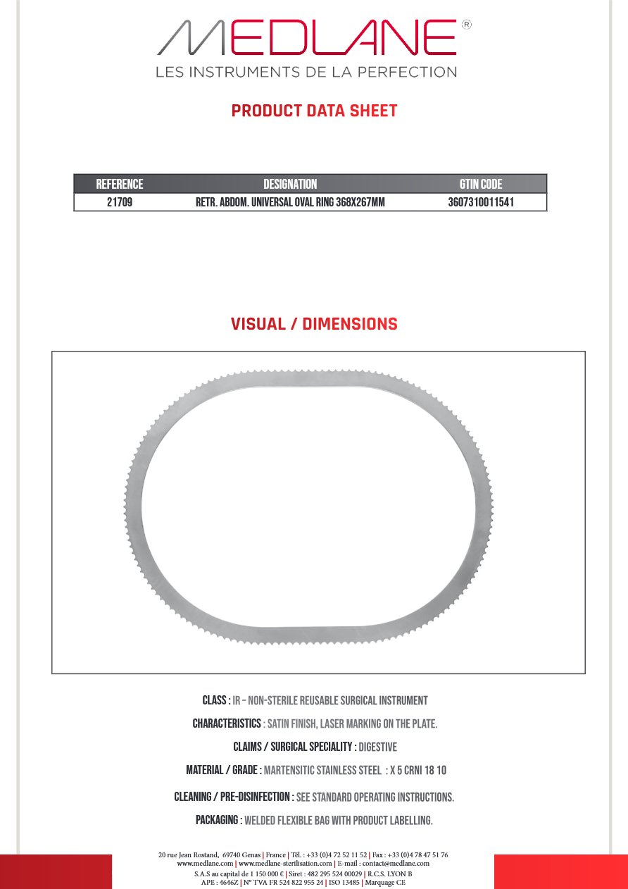Ecarteur Abdominal Universel Anneau Oval 368X267MM — REF 21709