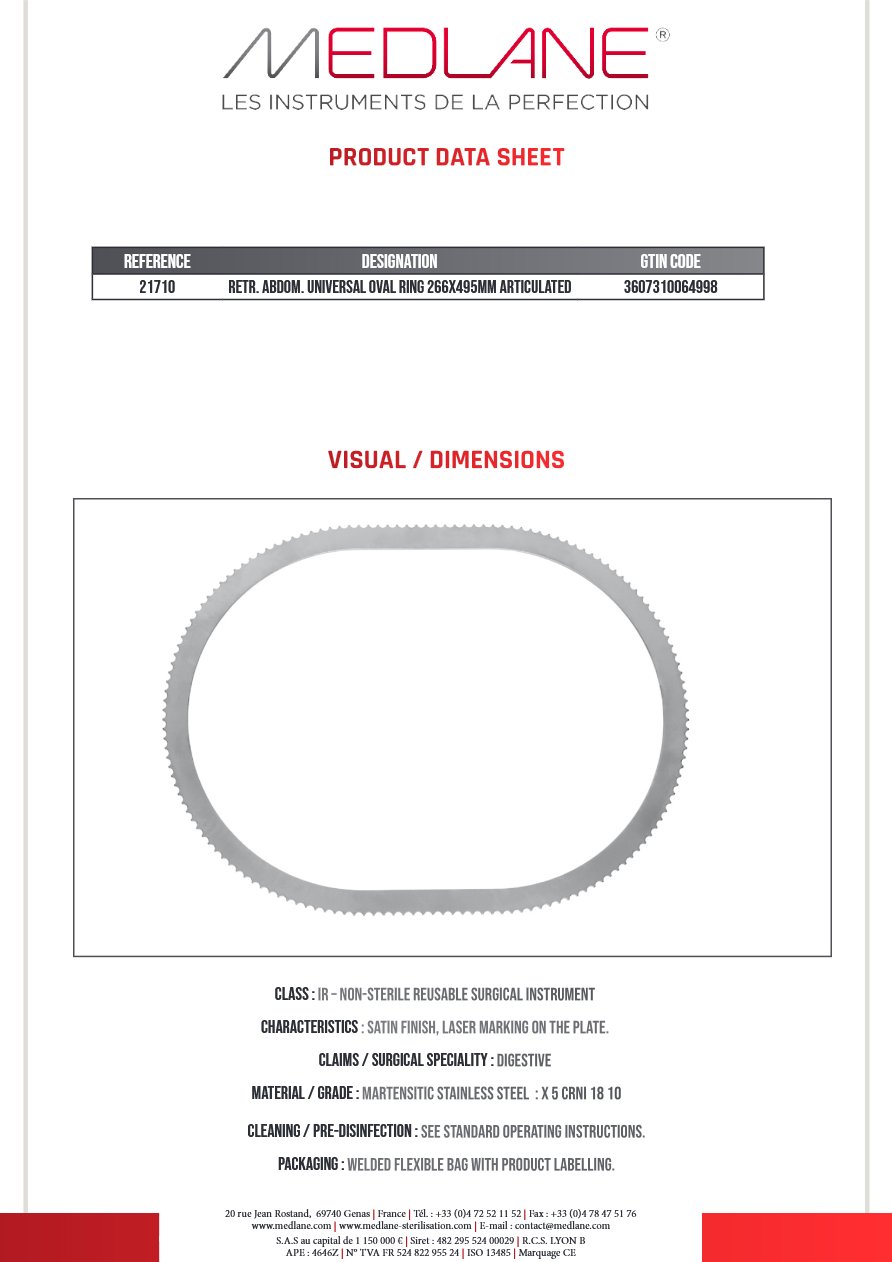 Ecarteur Abdominal Universel Anneau Oval 266X495MM Articule — REF 21710