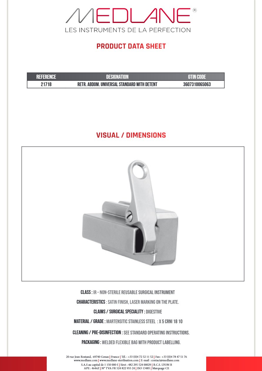 Ecarteur Abdominal Universel Clip Standard a Encliquetage — REF 21718