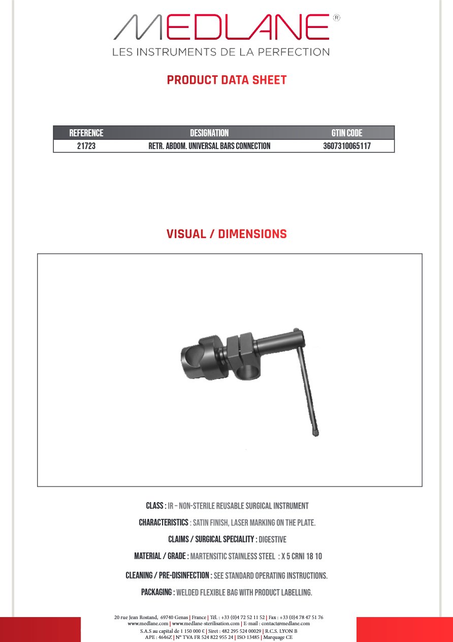 Rétracteur Abdominal UNIVERSAL BARS CONNECTION — REF 21723