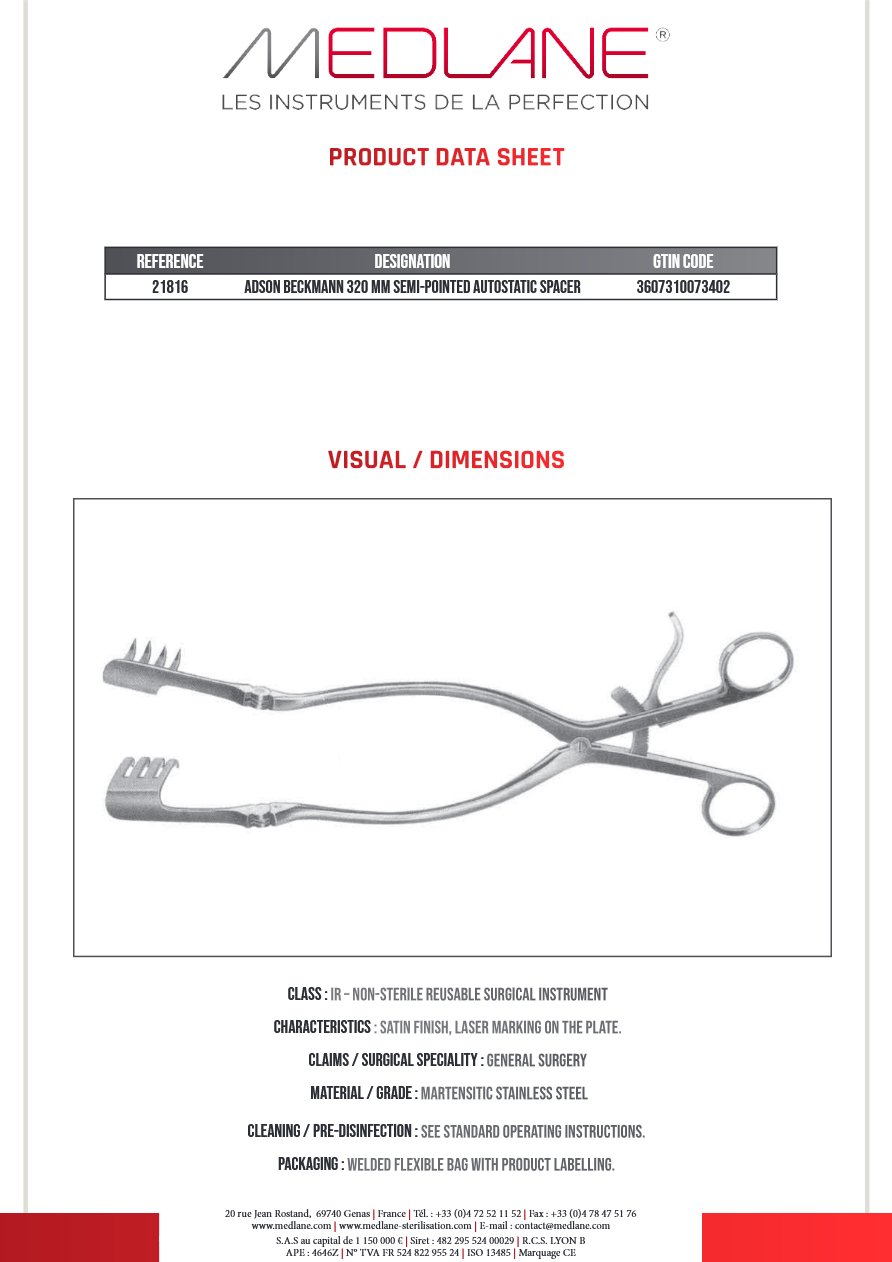 Adson Beckmann 320 Mm Semi-pointed Autostatic Spacer — 21816