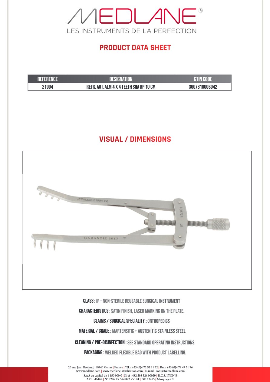 Ecarteur Autostatique alm 4 X 4 Griffes Pointu 100 mm — REF 21904P