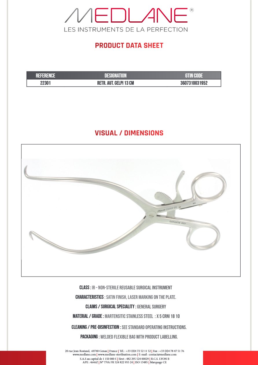 Photo produit MEDLANE : Ecarteur Autostatique gelpi 130 mm, référence 22301P