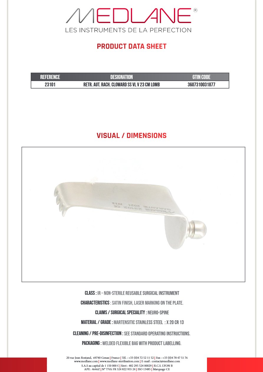 Ecarteur Autostatique rachis Cloward Ss Valve 230 mm Lombaire — REF 23101