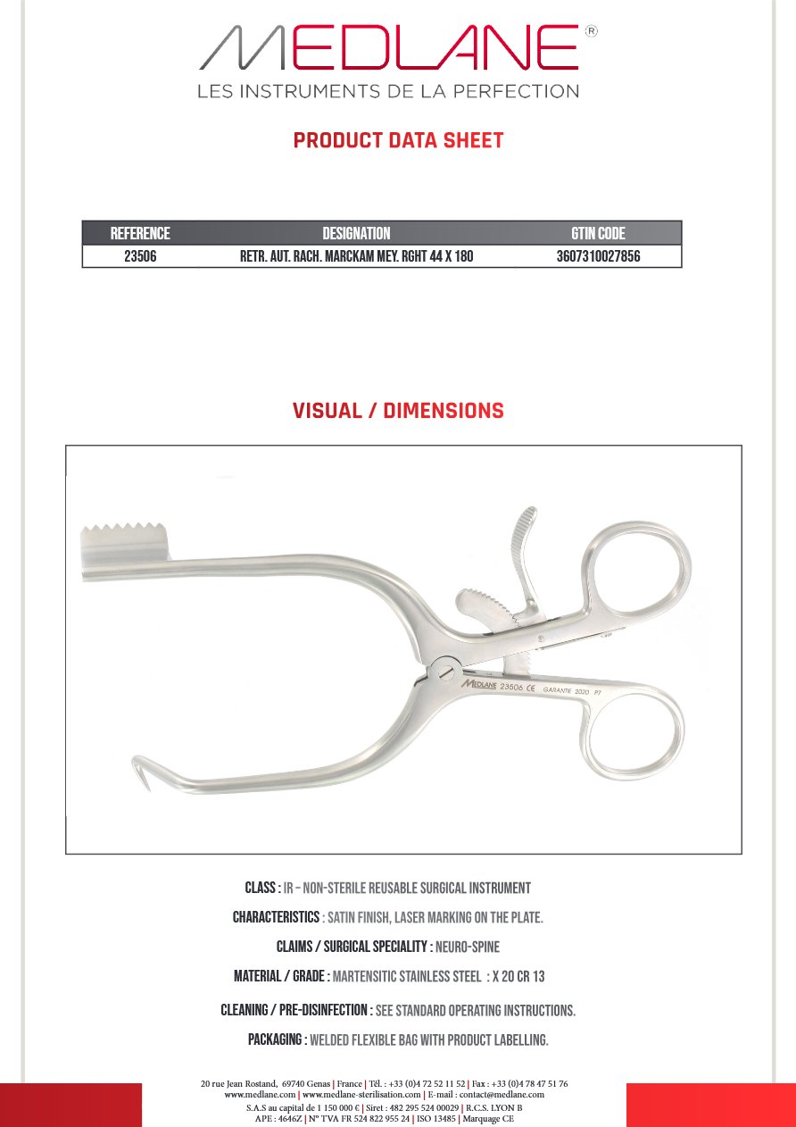 Photo produit MEDLANE : Ecarteur Autostatique rachis Marckam Mey. Valve a Droit 44 X 180, référence 23506