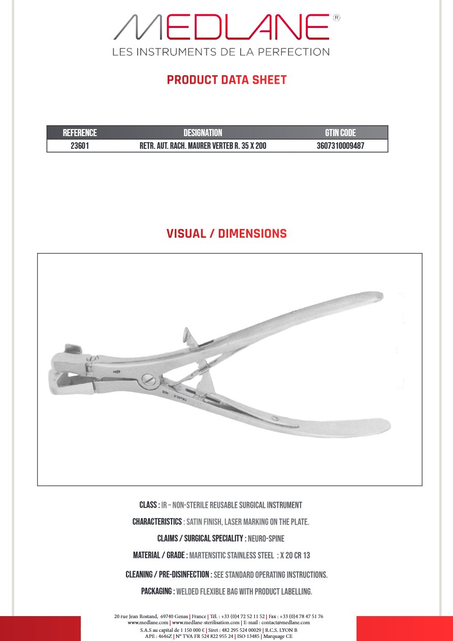 Rétracteur Autostatique rachis MAURER VERTEB R. 35 X 200 — REF 23601