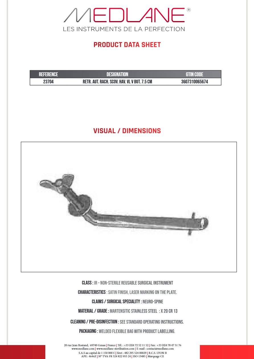 Ecarteur Autostatique rachis Scoville Haverfield Valve But. 75 mm — REF 23704