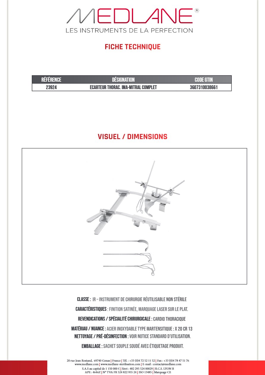 Ecarteur Thoracique Ima-mitral Complet — REF 23924
