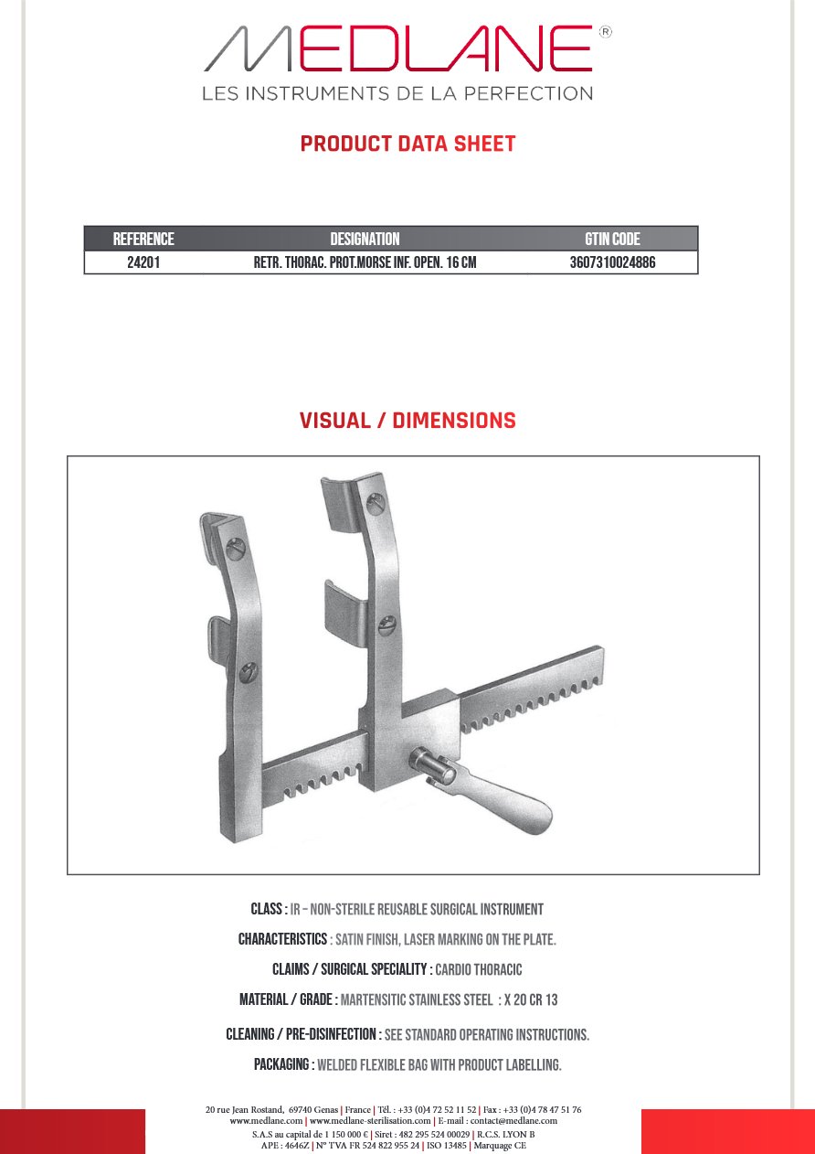 Ecarteur Thoracique Sternal Morse Enf. ouv 160 mm — REF 24201