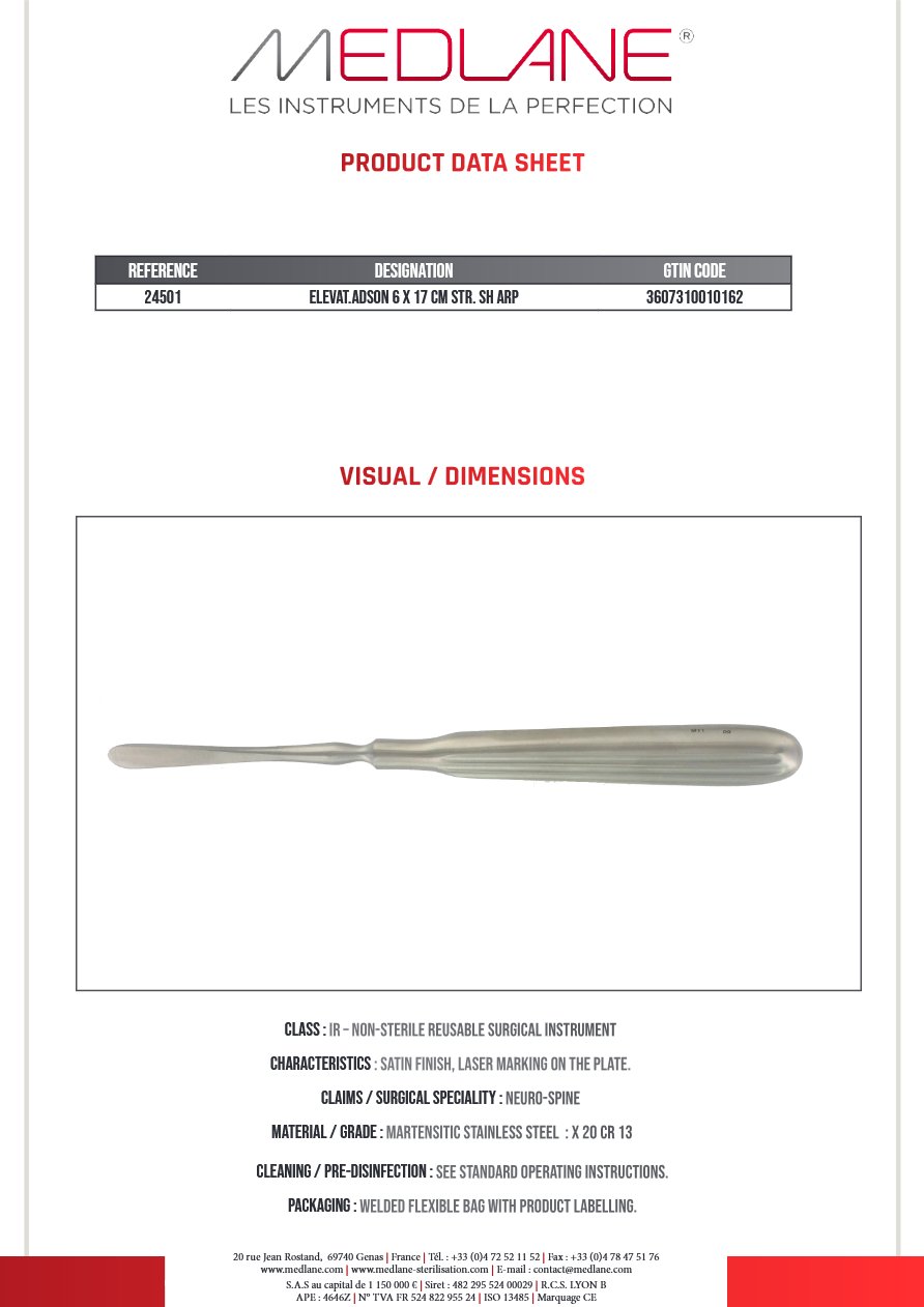 Elevateur Adson Droit Tranchant 170 X 6 mm — REF 24501