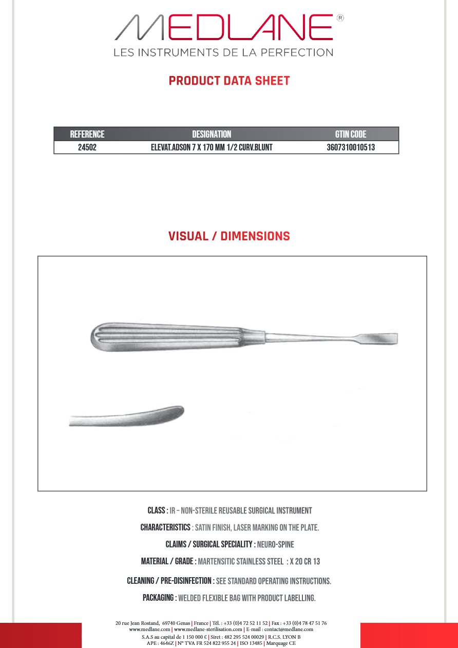 Elevateur Adson 1/2 Courbes Mousse 170 X 7 mm — REF 24502