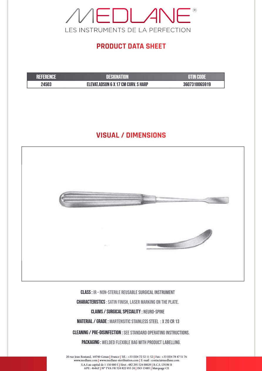 Elevateur Adson Courbes Tranchant 170 X 6 mm — REF 24503