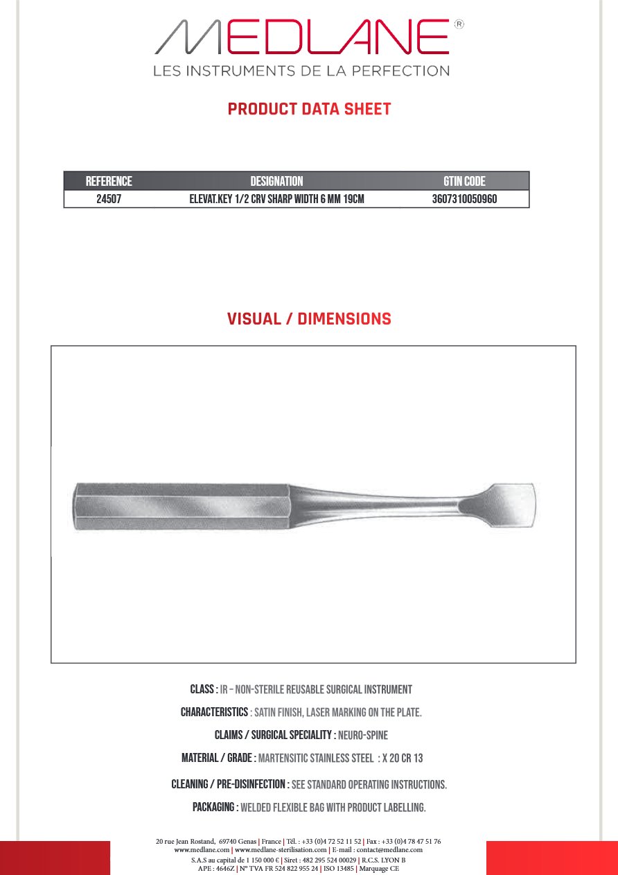 Elevateur Key 1/2 Courbes Trachéal Lrg. 190 X 6 mm — REF 24507