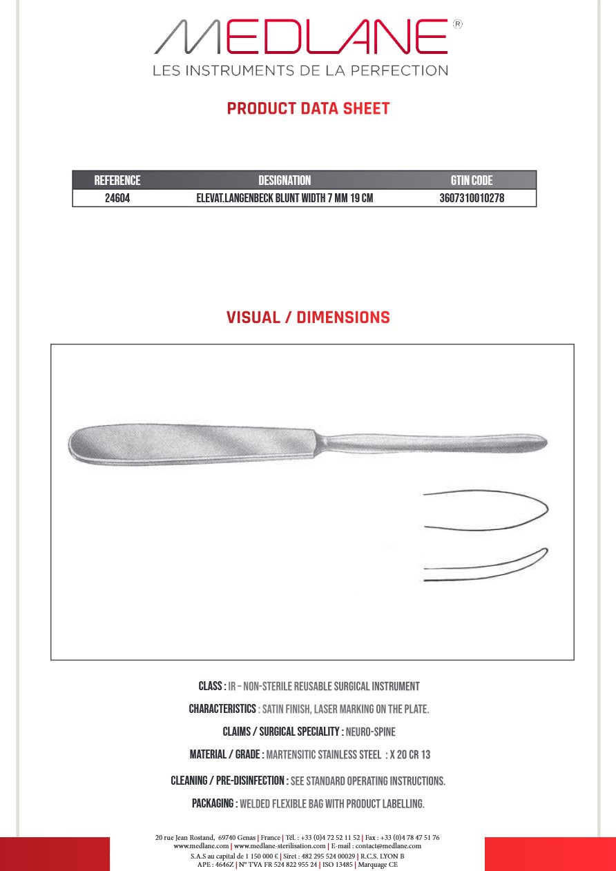 Photo produit MEDLANE : Elevateur Langenbeck Mousse Larg. 190 X 7 mm, référence 24604