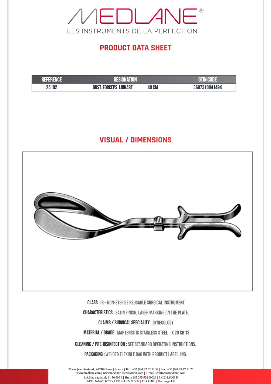 Obstetric forceps Luikart 40 cm — REF 25102