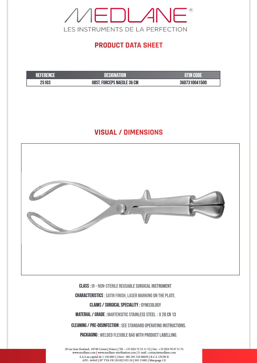Obstetric forceps Naegle 36 cm — REF 25103