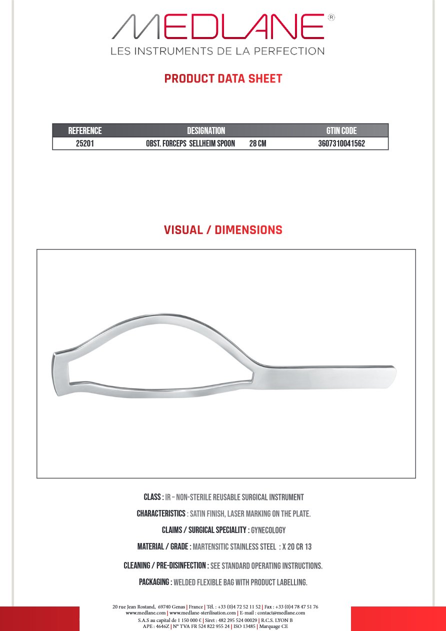Obstetric forceps Sellheim Spoon 28 cm — REF 25201