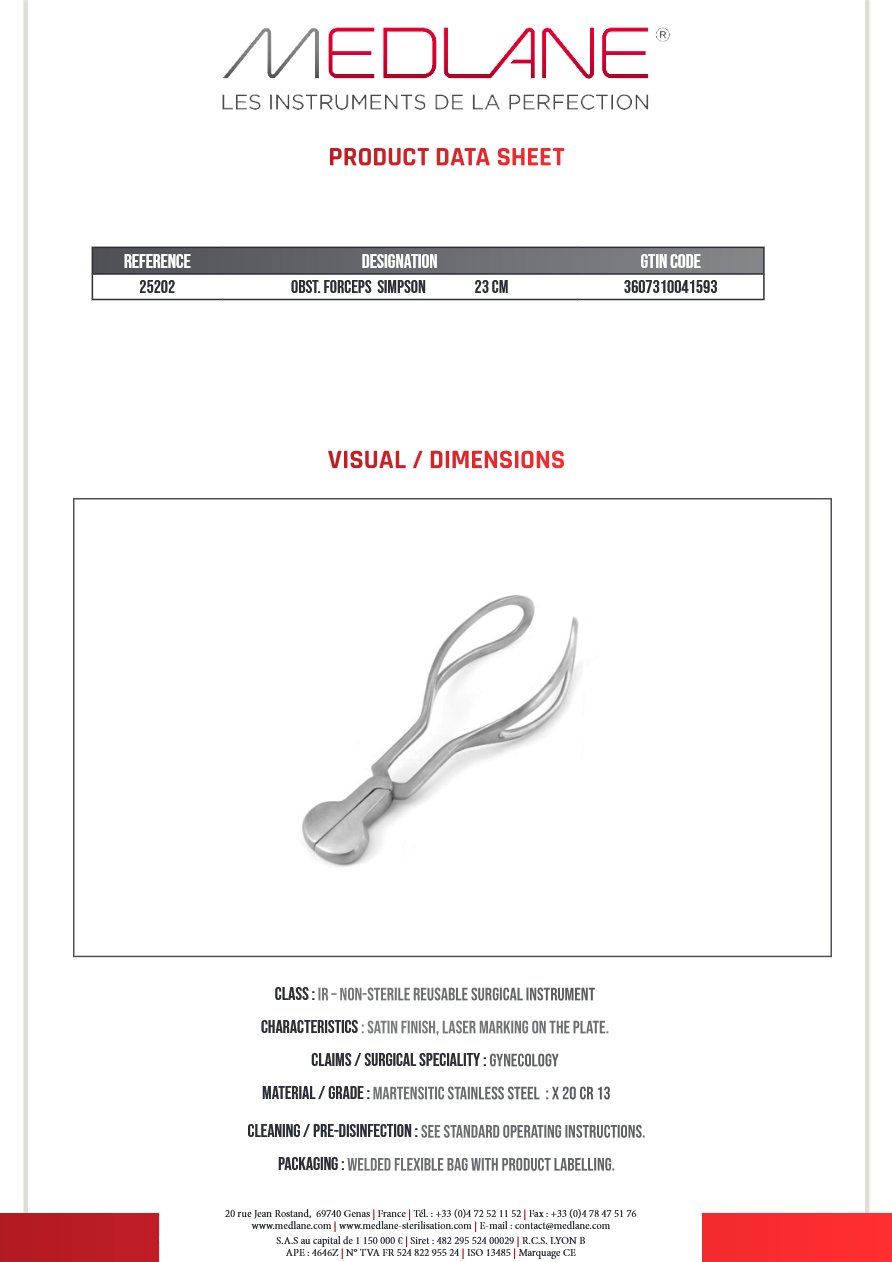 Forceps Simpson 230 mm — REF 25202
