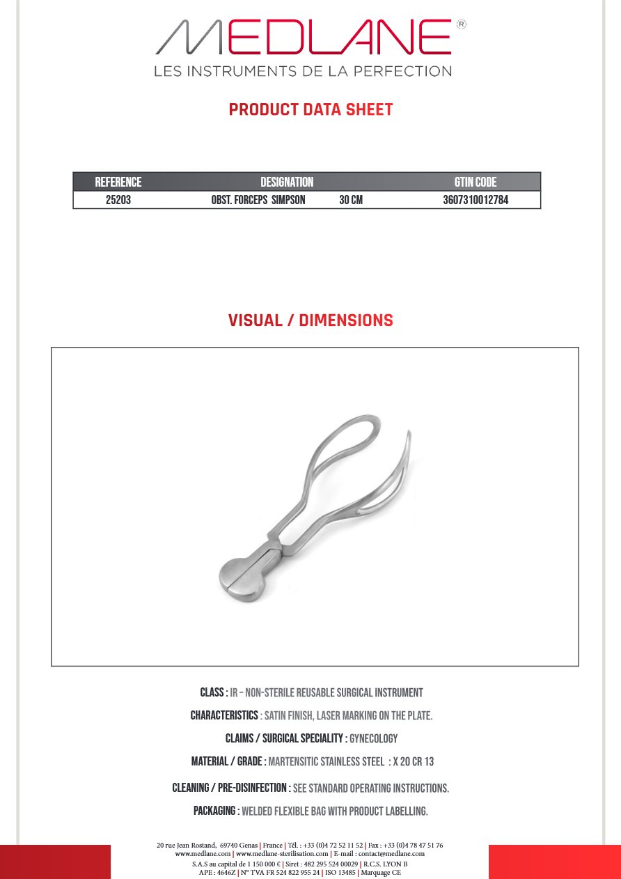 Forceps Simpson 300 mm — REF 25203