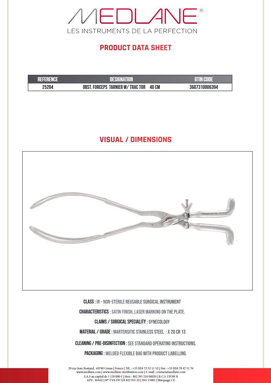 Obstetric forceps Tarnier W/ Trac Tor 40 cm — REF 25204P