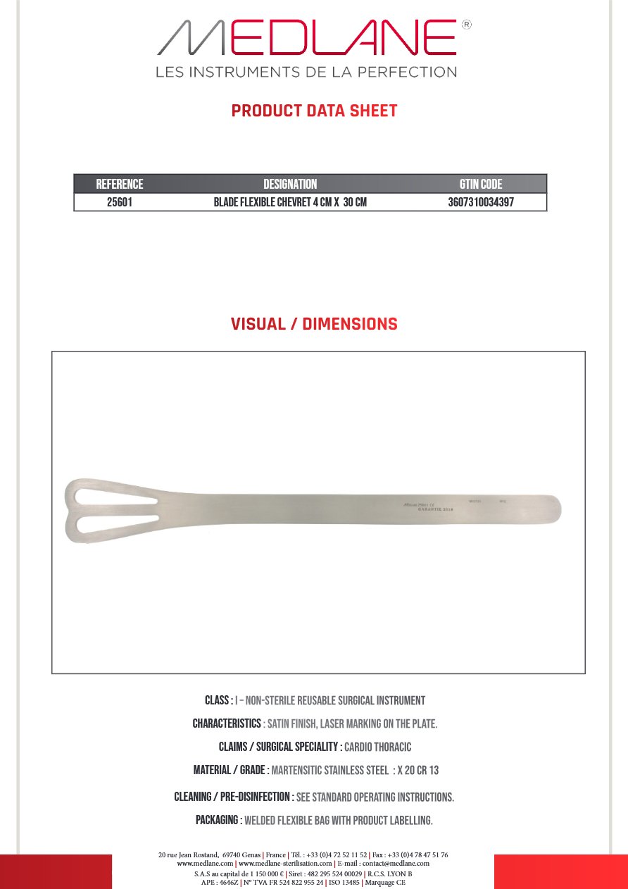 Lame Malleable Chevret 40 mm X 300 mm — REF 25601P