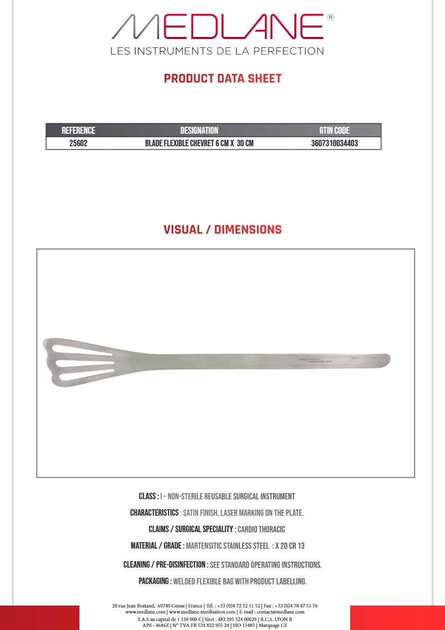 Lame Malleable Chevret 60 mm X 300 mm — REF 25602P