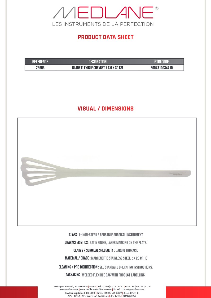 Lame Malleable Chevret 70 mm X 300 mm — REF 25603P